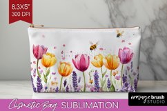 Wildflowers Cosmetic Bag - Watercolor Flowers Makeup Bag PNG Product Image 1