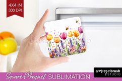 Wildflowers Magnet Sublimation - Watercolor Flowers Square Product Image 1