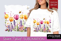 Wildflowers Square Tshirt Background - Watercolor Flowers Product Image 1
