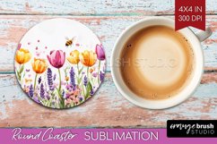 Wildflowers Round Coaster - Watercolor Flowers Coaster PNG Product Image 1
