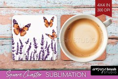 Wildflowers Square Coaster - Watercolor Flowers Coaster PNG Product Image 1