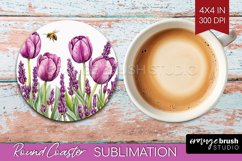 Wildflowers Round Coaster - Watercolor Flowers Coaster PNG Product Image 1