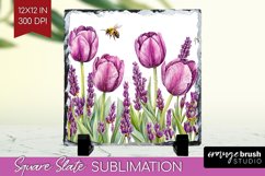 Wildflowers Slate PNG - Watercolor Flowers Square Slate Product Image 1