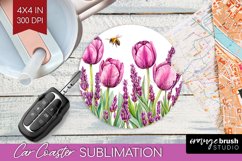 Wildflowers Car Coaster - Watercolor Flowers Coaster PNG Product Image 1