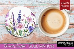 Wildflowers Round Coaster - Watercolor Flowers Coaster PNG Product Image 1