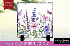 Wildflowers Slate PNG - Watercolor Flowers Square Slate Product Image 1