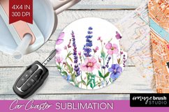 Wildflowers Car Coaster - Watercolor Flowers Coaster PNG Product Image 1