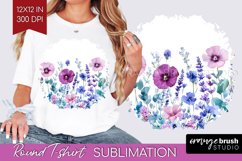 Wildflowers Round Tshirt Background - Watercolor Flowers PNG Product Image 1