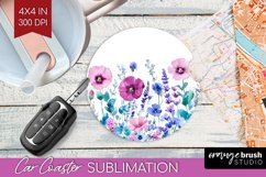 Wildflowers Car Coaster - Watercolor Flowers Coaster PNG Product Image 1