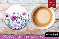 Wildflowers Round Coaster - Watercolor Flowers Coaster PNG Product Image 1