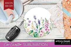 Wildflowers Car Coaster - Watercolor Flowers Coaster PNG Product Image 1