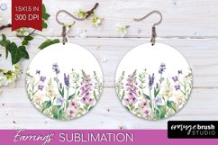 Wildflowers Round Earrings - Watercolor Flowers PNG Product Image 1