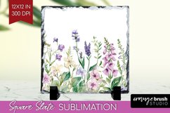 Wildflowers Slate PNG - Watercolor Flowers Square Slate Product Image 1