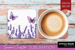 Wildflowers Square Coaster - Watercolor Flowers Coaster PNG Product Image 1