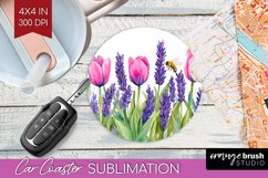 Wildflowers Car Coaster - Watercolor Flowers Coaster PNG Product Image 1