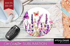 Wildflowers Car Coaster - Watercolor Flowers Coaster PNG Product Image 1