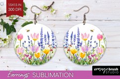 Wildflowers Round Earrings - Watercolor Flowers PNG Product Image 1