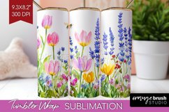 Wildflowers Tumbler Wrap - Watercolor Flowers Tumbler PNG Product Image 1