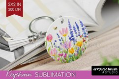 Wildflowers Keychain PNG - Watercolor Flowers Keychain Product Image 1
