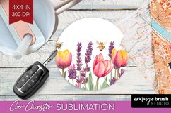 Wildflowers Car Coaster - Watercolor Flowers Coaster PNG Product Image 1