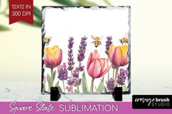 Wildflowers Slate PNG - Watercolor Flowers Square Slate Product Image 1