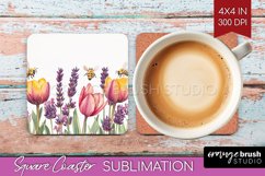Wildflowers Square Coaster - Watercolor Flowers Coaster PNG Product Image 1