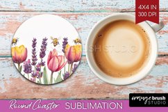 Wildflowers Round Coaster - Watercolor Flowers Coaster PNG Product Image 1