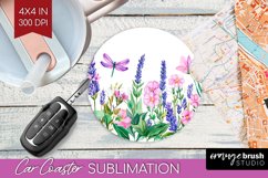 Wildflowers Car Coaster - Watercolor Flowers Coaster PNG Product Image 1