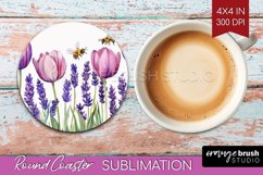 Wildflowers Round Coaster - Watercolor Flowers Coaster PNG Product Image 1