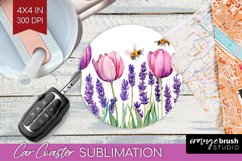 Wildflowers Car Coaster - Watercolor Flowers Coaster PNG Product Image 1
