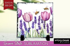 Wildflowers Slate PNG - Watercolor Flowers Square Slate Product Image 1