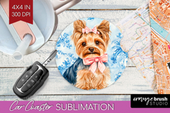 Yorkshire Terrier Dog Car Coaster Blue Toile Coaster PNG Product Image 1