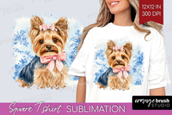 Yorkshire Terrier Dog Square Tshirt Background Blue Toile Product Image 1