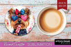Yorkshire Terrier Dog Round Coaster 4th Of July Coaster PNG Product Image 1