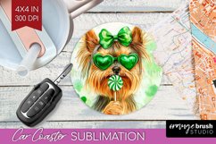 Yorkshire Terrier St. Patricks Day Dog Car Coaster Dog PNG Product Image 1