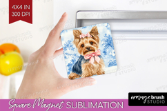 Yorkshire Terrier Dog Magnet Sublimation Blue Toile Square Product Image 1
