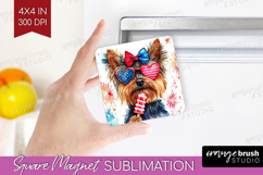Yorkshire Terrier Dog Magnet Sublimation 4th Of July Square Product Image 1