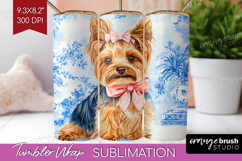 Yorkshire Terrier Dog Tumbler Wrap Blue Toile Tumbler PNG Product Image 1