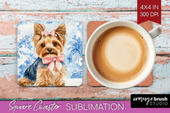 Yorkshire Terrier Dog Square Coaster Blue Toile Coaster PNG Product Image 1