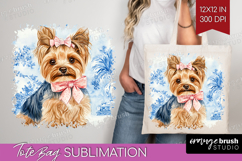 Yorkshire Terrier Dog Tote Bag Blue Toile Tote Bag PNG Product Image 1
