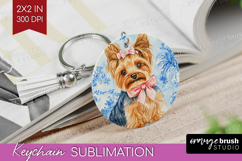 Yorkshire Terrier Dog Keychain PNG Blue Toile Keychain Product Image 1