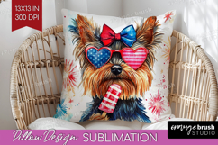Yorkshire Terrier Dog Pillow Sublimation 4th Of July Pillow Product Image 1