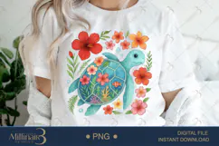 Boho Floral Sea Turtle Watercolor PNG | Ocean Animal Clipart Product Image 1