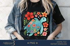 Boho Floral Sea Turtle Watercolor PNG | Ocean Animal Clipart Product Image 2
