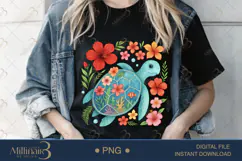 Boho Floral Sea Turtle Watercolor PNG | Ocean Animal Clipart Product Image 2