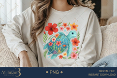 Boho Floral Sea Turtle Watercolor PNG | Ocean Animal Clipart Product Image 3