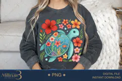 Boho Floral Sea Turtle Watercolor PNG | Ocean Animal Clipart Product Image 4
