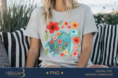 Boho Floral Sea Turtle Watercolor PNG | Ocean Animal Clipart Product Image 5