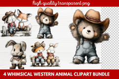 4 Whimsical Western Animal Clipart | Cute Cowboy Animals PNG Product Image 1