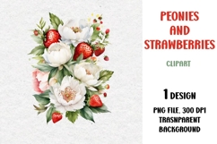Watercolor Peonies and Strawberries, PNG Product Image 1